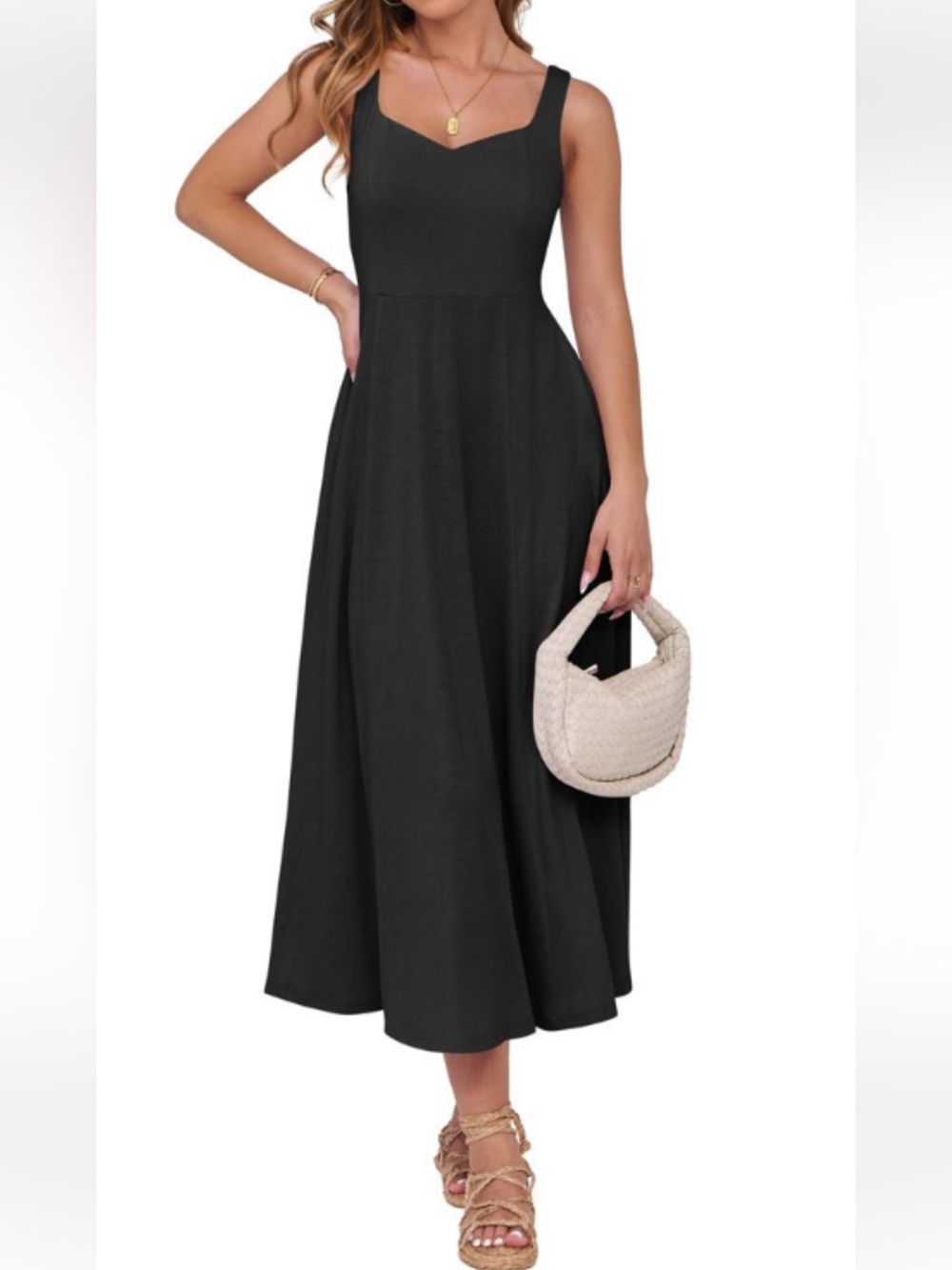 Classic Black Sleeveless Midi Dress - Elegant Everyday Style